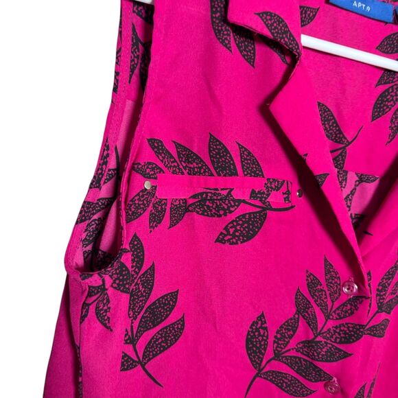 Apt 9 Blouse Women's Medium Pink Floral Button Up Sleeveless Collared Tank Top - Picture 4 of 10